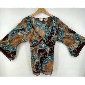 Vintage Womens Top  1X 90s Y2K Babydoll Glitter Paisley Fairy Grunge Whimsigoth